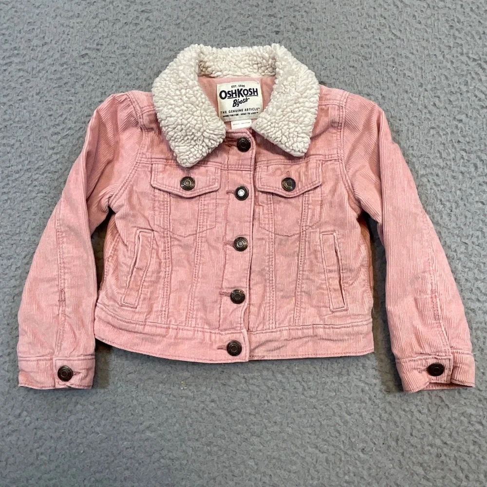 OshKosh Corduroy‎ Jacket Kids 2T Pink Good Sherpa Collar Trucker Coat Western